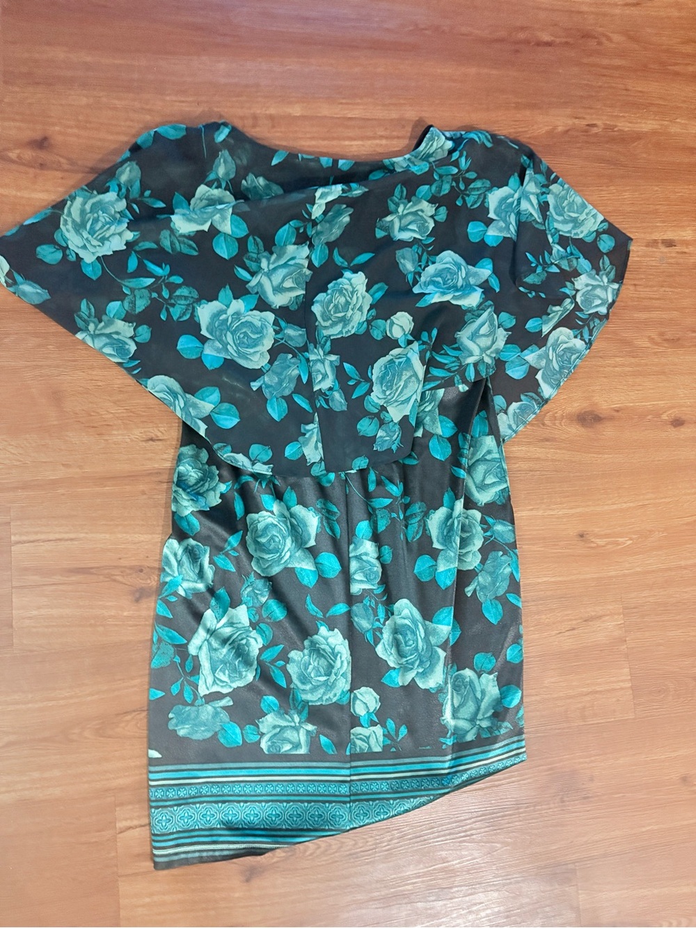 Off-Shoulder Floral Midi Dress in Teal and Black